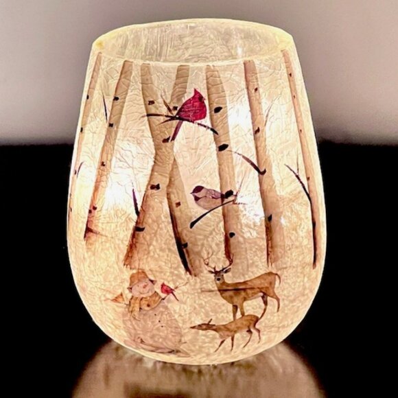 Stony Creek Frosted Glass Vase Lamp with Winter Woodland Art - Rare Design - Picture 8 of 11